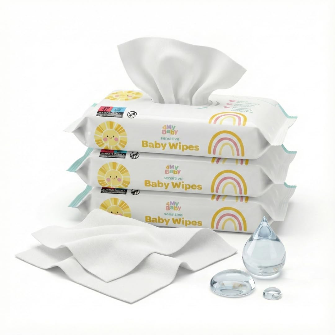 4MY Baby Wipes Sensitive Newborn Essentials - Gentle Wet Wipes for Sensitive Skin Care, Fragrance Free, 3 Pack (216 Wipes Total)