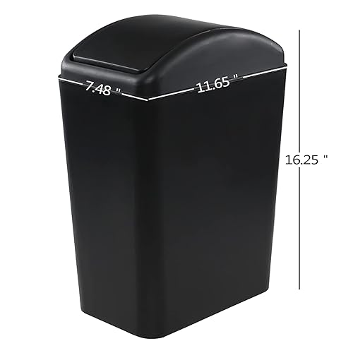 Miniatura 2 de Cubo de basura de plástico de 16 litros, cubo de basura con tapa abatible (negro)