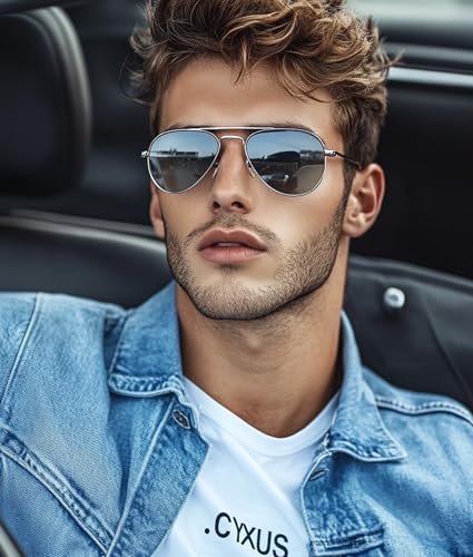 Image of Cyxus Aviator Sunglasses for Men Polarized UV400 Protection 1489 | Anti Glare,Davos Style,Military Pilot Sunglasses,Ideal for Driving Hiking Travel Outdoor Activities