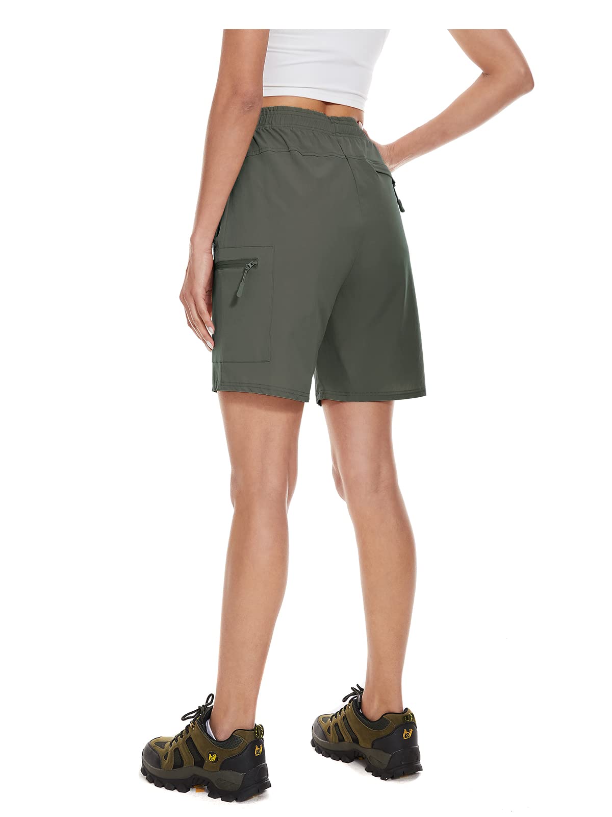 BATHRINS Léger Short Cargo Femme, Imperméable Bermuda Femmes Sport Cargo Taille Haute Short pour Randonnée Golf Loisir Safari Extérieur avec Multi-Poches Zippées