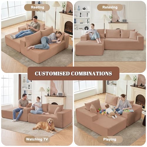 Image of Mangodan 110 inch Cloud Sectional Couch, Modular Sectional Sofa for Living Room, Boneless Sofa with Deep Seat, Comfy Fluffy Couch with L-Shaped Chaise, No Assembly Required (Left-Facing Chaise, Camel)