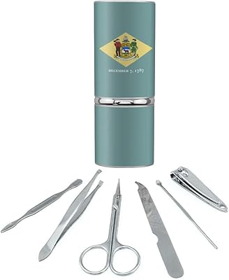Delaware State Flag Stainless Steel Manicure Pedicure Grooming Beauty Care Travel Kit
