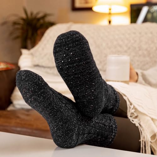 Image of Slipper Socks for Women with Grippers Non Slip, Sherpa Lined Slipper Socks