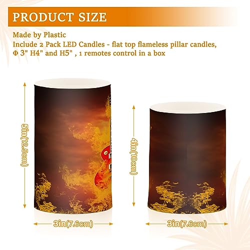 Image of Flickering Flameless Candles, Rock Guitar in Fire Flames LED Candles with Remote Timer, Set of 2 Battery Operated Candle for Valentine Wedding Birthday