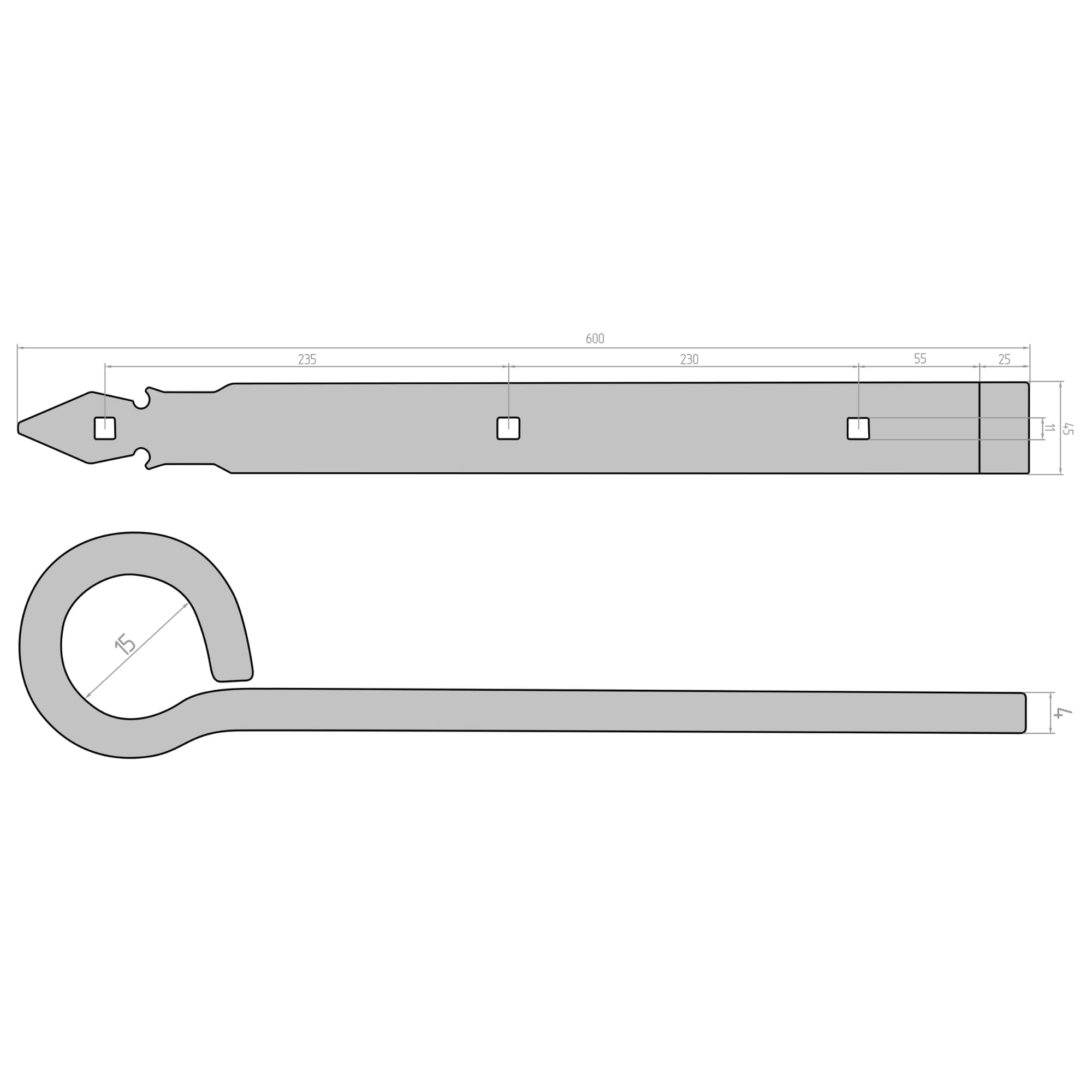 Ladenband mit Kloben 2 St. - Dekorative Torband 600 x 45 mm - Schwarz Pulverbeschichtet Türband - Torscharnier - Torbeschlag - Türbeschlag - Baubeschlag