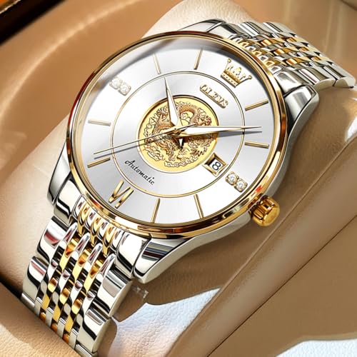 Image of OLEVS Automatic Watches for Men Diamond Skeleton Mechanical Tourbillon Self Winding Luxury Dress Wrist Watches Calendar Luminous Waterproof