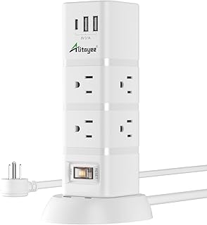 Alitayee Power Strip Tower, Tower Surge Protector Power Strip with 6 AC Outlets and 3 USB ports, Vertical Power Strip with Switch, Flat Plug and 6ft Extension Cord for Home Office Café Shop Dorm 1080J