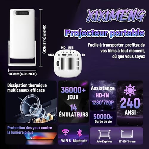 P30 Plus Mini Projecteur Video Vidéoprojecteur 36000+ jeux 14 émulateurs,Retroprojecteur avec Manettes,Auto Keystone Video Projecteur avec Wi-Fi Bluetooth,Android 11 Projector,1280*720P,180° Rotation – Image 3
