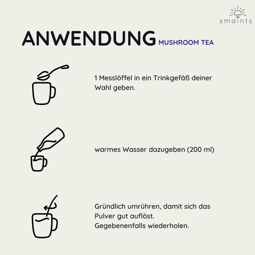 smaints Mushroom Tea | Komplex-Formel mit Reishi, Hericium, Melisse, Baldrian, Ashwagandha & Vitamin C | Perfekt vor dem Schlafengehen | Superfood Vitalpilze