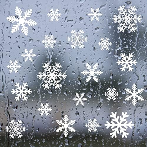 Hengliwang Christmas Snowflake Stickers, 108Pcs Reusable Christmas Window Stickers, Static Self Clings PVC Snowflakes Window Clings for Thanksgiving Xmas Winter Decorations Party Supplies Ornaments