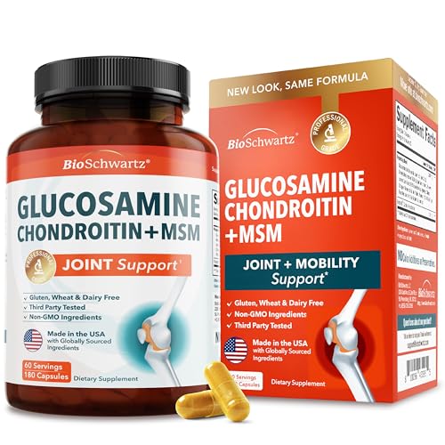 Glucosamine Chondroitin MSM Joint Support Supplement - Collagen Peptides, Turmeric and Ginger, Hyaluronic Acid, Glucosamine Chondroitin Sulfate for Joint Comfort - Gluten Free, Non GMO, 180 Capsules