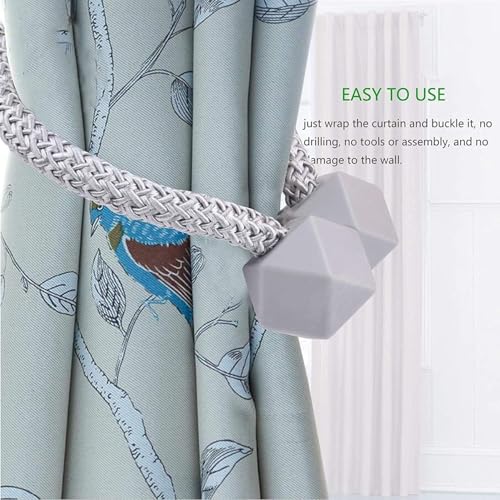 Image of INOVERA (LABEL) 4 Pieces Magnetic Windows Curtain Tiebacks - Decorative Curtains Holders Rope Holdbacks -Drapery Binding Tie Backs for Home, Office (Grey)