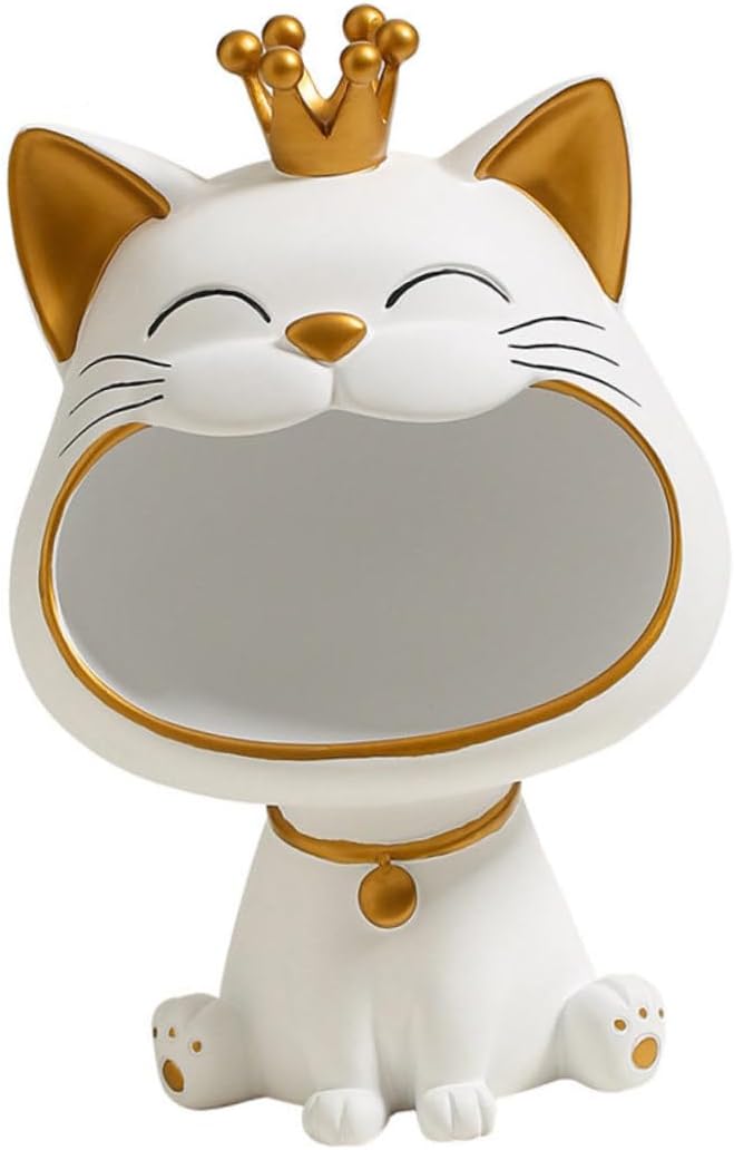 VANZACK Cat Shaped Resin Storage Tray Key Jewelry Organizer White Decorative Ornament Home Desktop Adornment for Entryway and Living Room