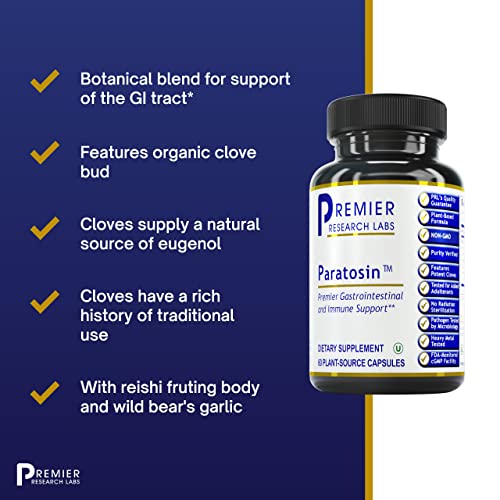 Premier Research Labs Paratosin - Features Clove, Reishi, Wild Bear Garlic, Hyssop, Oregano Leaf & Organic Olive Leaf - Supports Gastrointestinal Tract & Immune System - 60 Plant-Source Capsules #TOP3