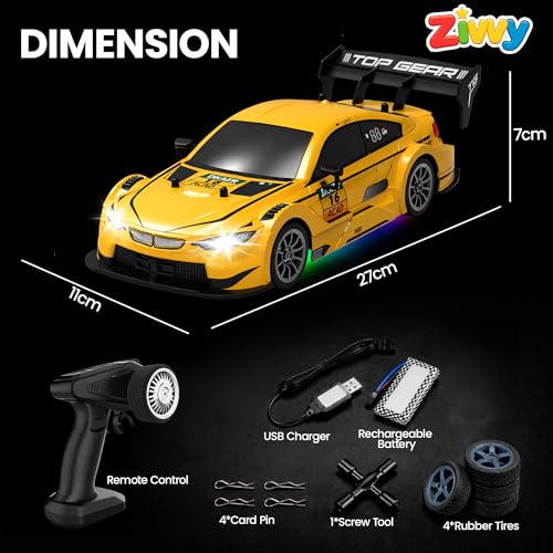 Image of Big Drift Racing RC Car Yellow | 2.4G Rechargeable Remote Control Drift Car with 150m Range, LED Lights & Music | High-Speed RC Racing Toy |Best Gift for Boys & Girls 2 3 4 5 6 7 8+ Years
