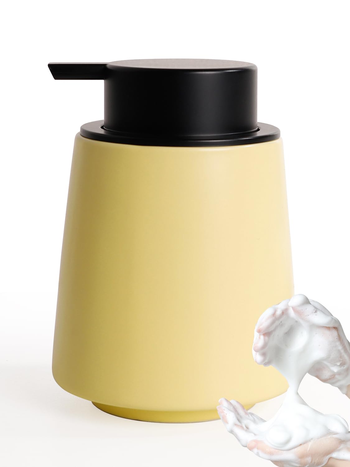 Autumnlife Seifenspender Keramik Schaumseifenspender, Gelb Spülmittelspender Küche mit Großer Pumpenkopf, Nachfüllbarer Schaumspender Matt Soap Dispenser für Küche, Bad - 400 ml
