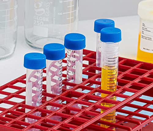 Globe Scientific 15mL Centrifuge Tube with Attached Blue Flat Top Screw Cap, 6286, Polypropylene, Sterile, Printed Graduation, Racked, 50/Rack, 500/CS