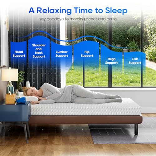 Image of FDW | 5 Inch Queen Mattress | Medium Firm | Gel Memory Foam Mattress | White | Bed in a Box, CertiPUR-US Certified | Pressure Relief, Cooling Ventilated Foam | Washable Removable Cover