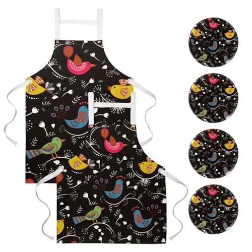 Tablier de serveuse oiseaux colorés pour apporter de la joie dans votre cuisine et vos tâches