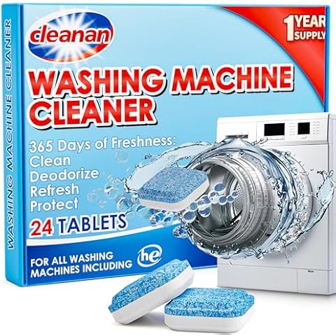 Washing Machine Cleaner Tablets - 24 Pack for Year-Round Deep Clean of Washer Machine, Suitable for HE, Top Load & Front Load Washer Cleaner, Grime & Build-Up, Septic Safe,Eco-Friendly Cover