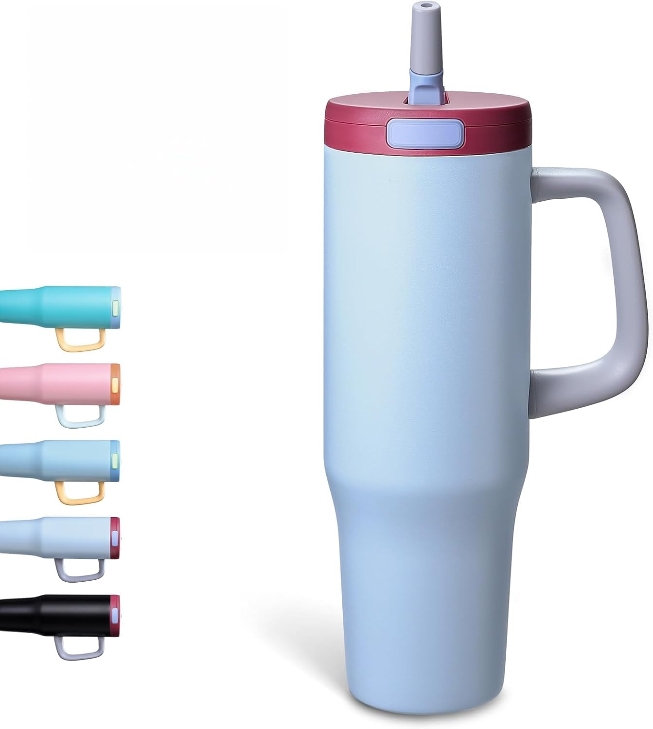 40 oz Tumbler with Handle and Straw,100% Leakproof Insulated Tumbler with Lid and Straw,Stainless Steel Water Bottle,for Home Office Travelling,Fits in Cup Holder (Sky Blue)