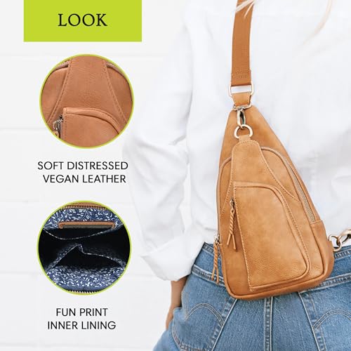 Antik Kraft Tasha Crossbody Sling (Tan) | Vegan Leather Crossbody Bag for Women with 16-20" Strap | Sling Bags for Women with Durable Antique Brass Hardware | 7in x 2.5in x 12.5in |4