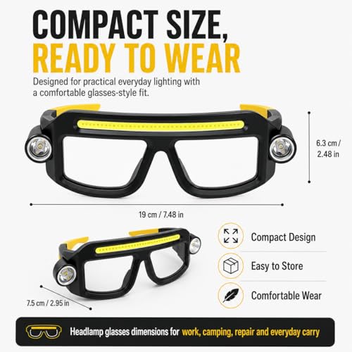 JORMIX LED Rechargeable Headlight Safety Glasses with COB Floodlight & Spotlight LED Light, 5 Modes USB C Light Up Glasses Lighted Eyewear for Running Camping Fishing Cycling Hiking - image 7