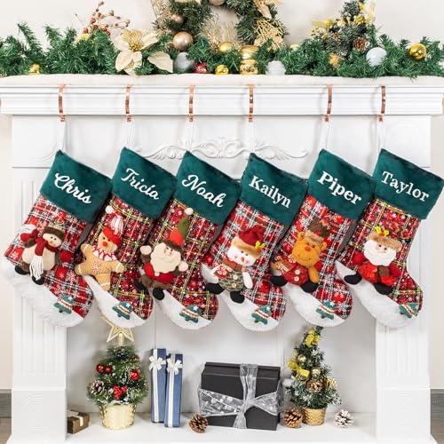 GEX-New-Personalized-Christmas-Stockings-for-Family-18-Embroidered-Custom-Name-Plush-Dolls-Plaid-Green-Christmas-Stockings-Ornament-Fireplace-Xmas-Tree-Holiday-DecorationSet-of-4 GEX New Personalized Christmas Stockings for Family 18 Embroidered Custom Name Plush Dolls Plaid Green Christmas Stockings Ornament Fireplace Xmas Tree Holiday DecorationSet of 4