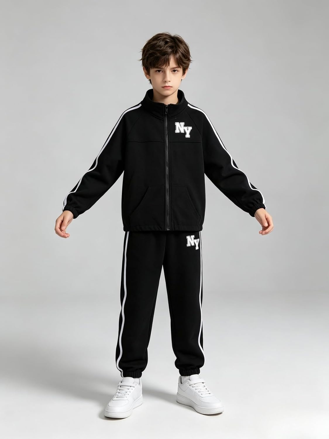 Size 7-14 Years Boys Clothes Kids Boy Zip Sweatshirt and Pants 2 Piece Outfits Set image 4