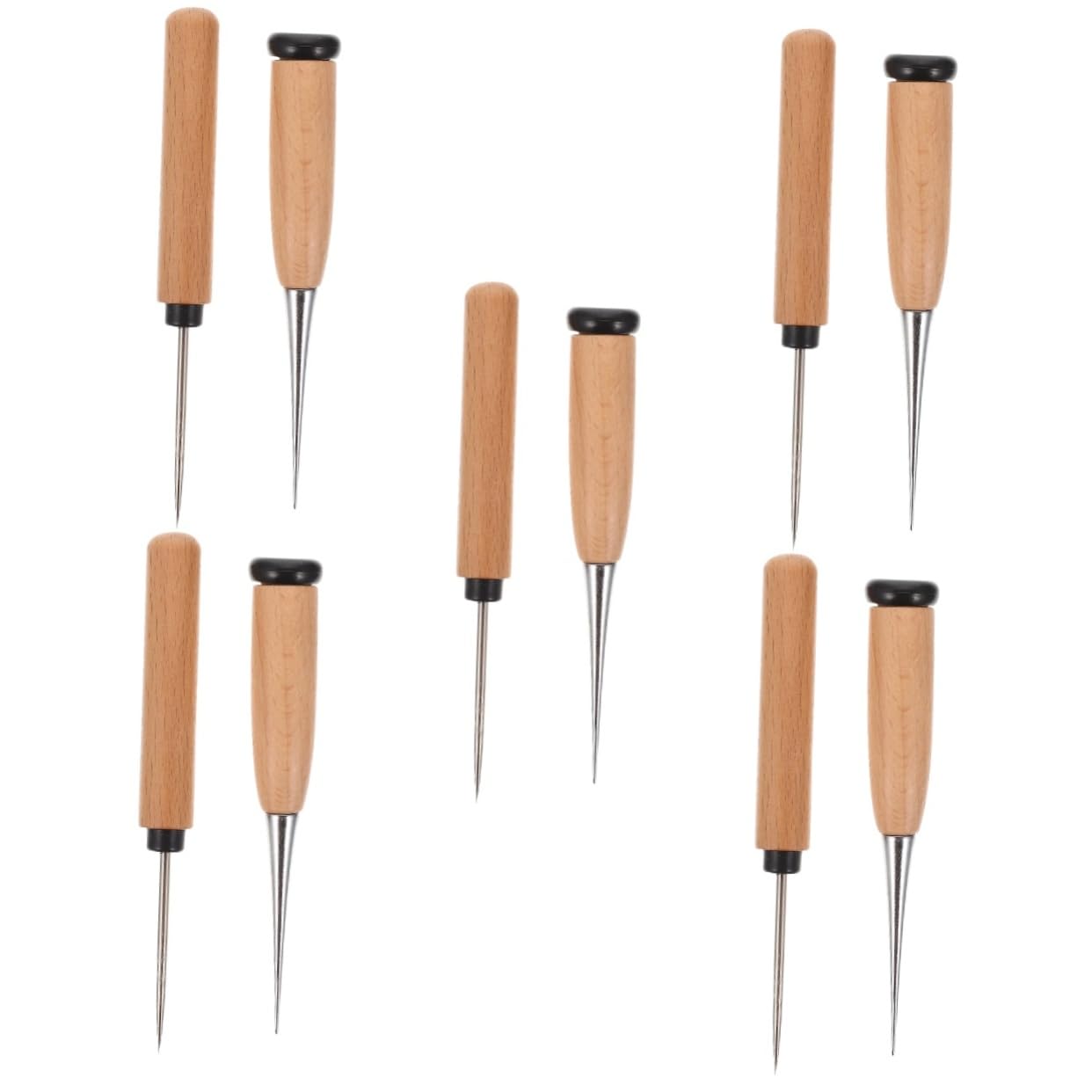 Operitacx 10pcs Wood Handle Leather Scratch Awls Precision Pin Punching Tools for Leather Craft and Sewing Projects for Shoes Bags and Repairs