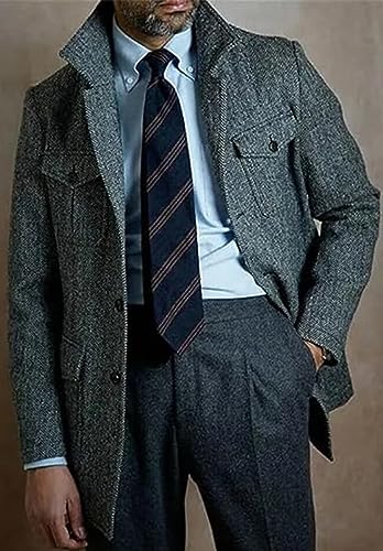 Men's Herringbone Tweed Suit Jacket Business Formal Blazer Coat for Wedding Tuxedo2