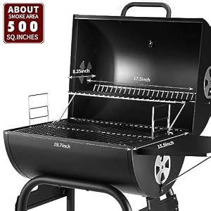 Charcoal Grill with Side Table, Barrel BBQ Grill 500 Sq In Cooking Area — photo 2 of 6