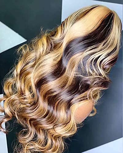 13X4 Highlight Wavy 4-27 Colored Lace Front Wigs Human Hair Brazilian Lace Front Human Hair Wigs Pre Plucked With Baby Hair For Women 150% Density. (18 Inch)