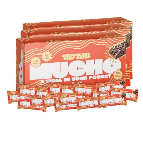 Image of Mucho Protein Bars - Meal Replacement Bar, 34g Protein, No Seed Oils, Low Sugar, Low Saturated Fat, High Fiber, Gluten Free - Healthy, Filling, High-Protein Snack, Perfect for Bulking (24 Pack, Chocolate Chip Crisp)