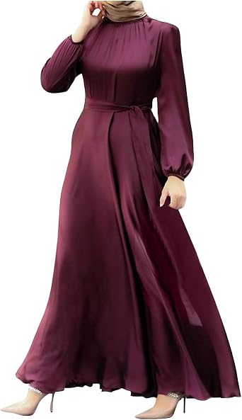 Muslim Dresses for Women Long Sleeve One-Piece Islamic Prayer Dress O Neck Slim Fit Islamic Evening Gown