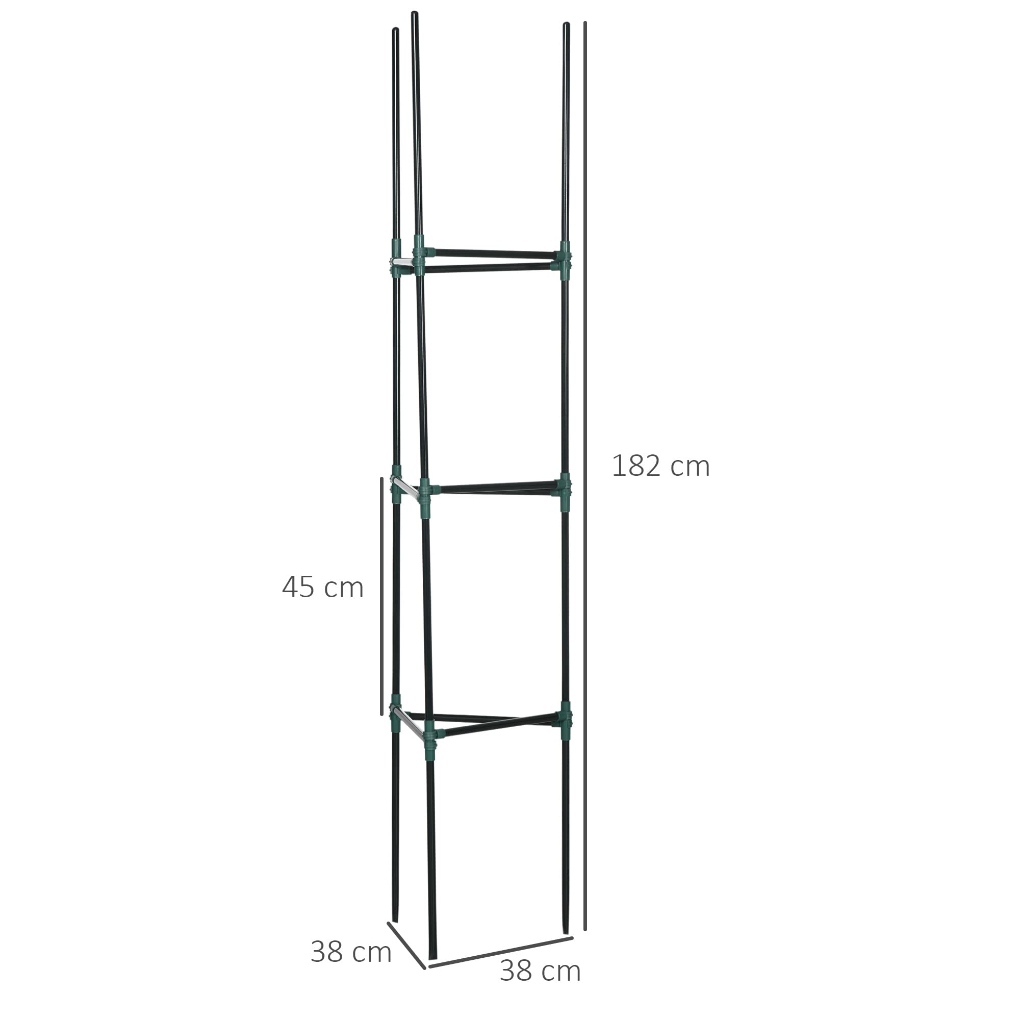 Outsunny Juego de 3 Enrejados de Jardín Soportes para Plantas Trepadoras con Marco de Acero para Frutas Verduras Flores Decoración Exterior Patio Terraza 38x38x182 cm Verde