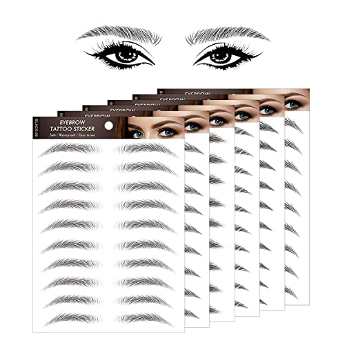 Jagowa 6 Sheets 4D Hair-Like Eyebrow Tattoos Stickers Waterproof Temporary Eyebrows Tattoo Eyes Brows Practice Transfers Sticker for Women Girls Beauty Beginners (Black)