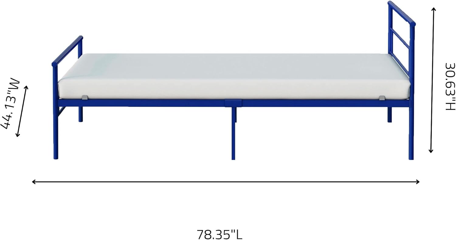 Seattle Twin Size Bed Frame, Steel Modern Linear Design Bed for Kids with Clean Lines for Children's Bedroom, No Box Spring Required (Blue)