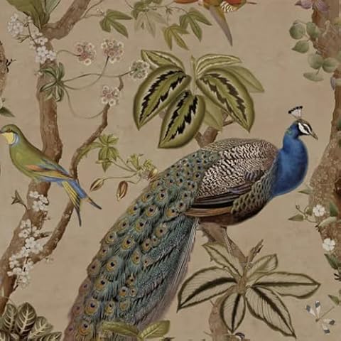SOPHIE LAURENCE Taupe Peacock Woods Wallpaper Cover