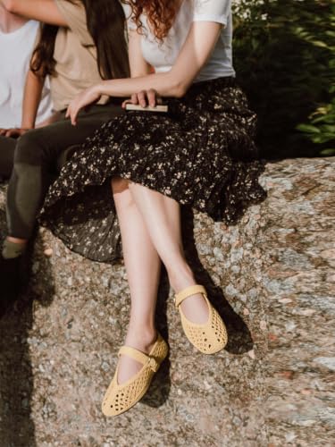 Image of Woven Ballet Flats Women Mesh Raffia Flats Round Toe Mary Janes Comfortable Ballerina Flat Shoes