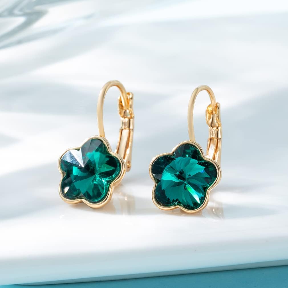 Austrian Crystal Flower Leverback Drop Earrings for Women 14K Rose Gold Plated Hypoallergenic Jewelry - Image 7