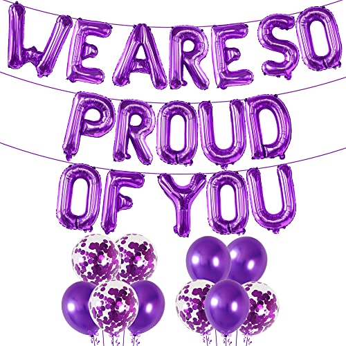 Image of We Are So Proud of You Balloons Banner - 16 Inch, Pack of 27 Graduation Decorations 2026 | Congratulations Banner with Latex Balloons for Purple Graduation Decorations Class of 2026 - KatchOn