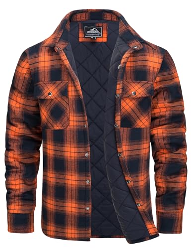 CRYSULLY Men's Flannel Shirt Jacket Cotton Quilted Lined Button Down Plaid Shirt Jacket Winter Warm Heavyweight Shackets