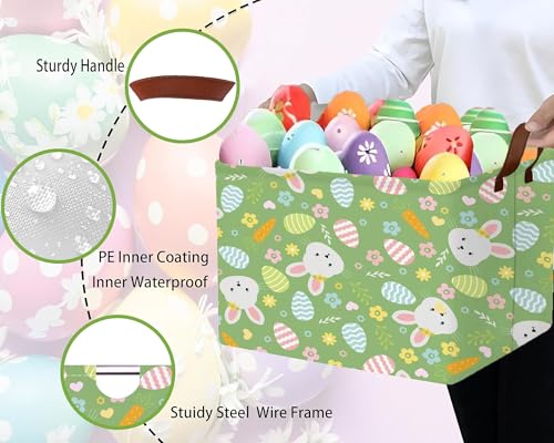 Image of Large Rectangular Easter Baskets Empty Waterproof Boy Toy Box Foldable Kid's Gifts Storage Bin Spring Room Decor(Flower Carrot Rabbit Egg)