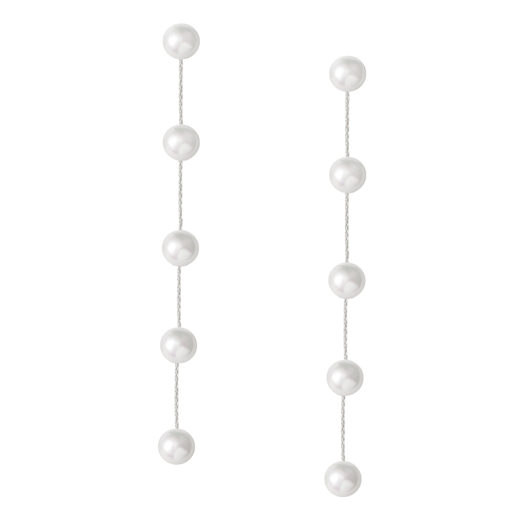 SWEETV Long Pearl Drop Dangle Earrings for Women, Tassel Chain Baroque Pearl Wedding Bridal Earrings for Brides Bridesmaids, Prom Jewelry Gifts, Silver (B0D8T6BN46) Amazon Price History, Amazon Price Tracker