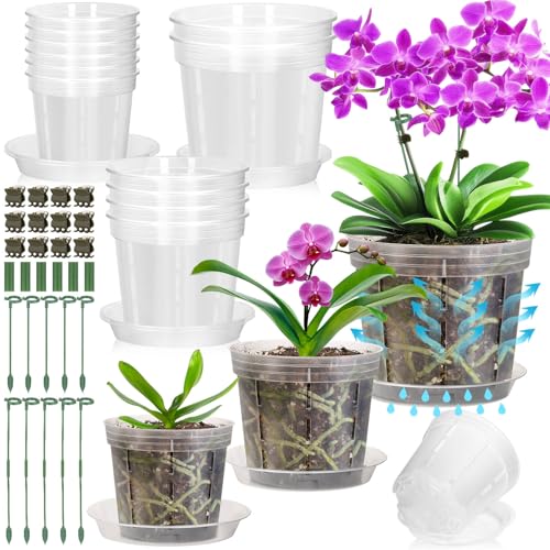 Tetutor 12 Pack Plastic Orchid Pots with Holes, 4, 5, 6 Inch Clear Orchid Pots for Repotting with...