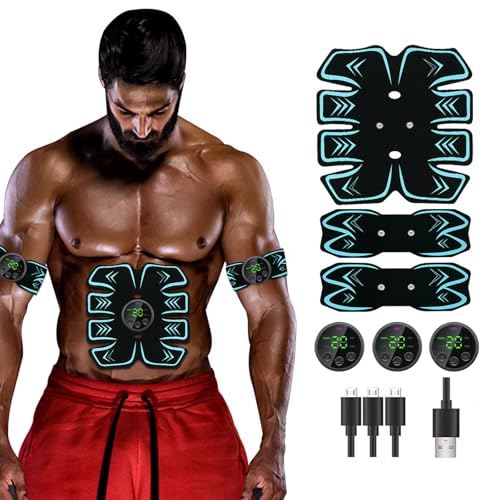 Electronic Muscle Stimulator, Abs Stimulator, USB Rechargeable Portable Fitness Workout Equipment with 12pcs Free Gel Pads for Men Woman, The Latest Model 10 Modes, 39 Levels of Intensity