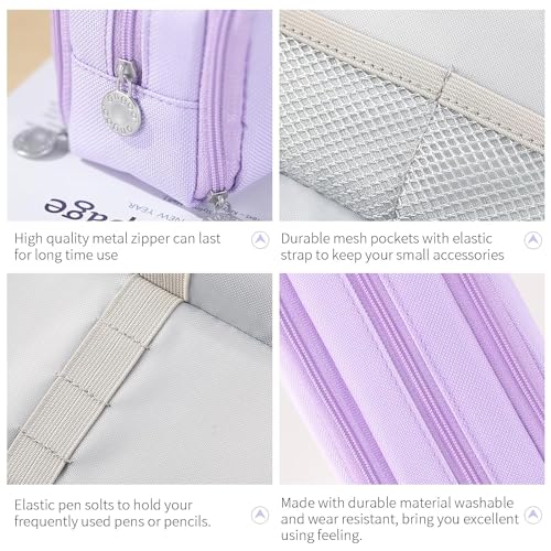 Image of Large Capacity Pencil Box for Girls & Boys, 3 Compartments Pen & Pencil Pouches, Aesthetic Stationery Pouch for School Kids College Students, Cute Stationary (Purple)