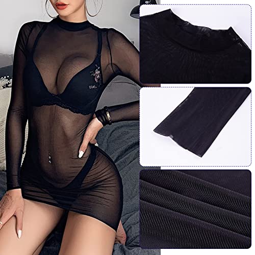 Womens Sheer Mesh Swimsuit Cover Ups, Sexy Black Mesh Dress, Long Sleeve Swimsuit Summer Beachwear3
