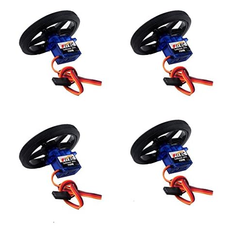 Geekstory Feetech FS90R 360 Degree Continuous Rotation Micro Servo Motor + RC Tire Wheel for Arduino Micro:bit (Pack of 4) Cover